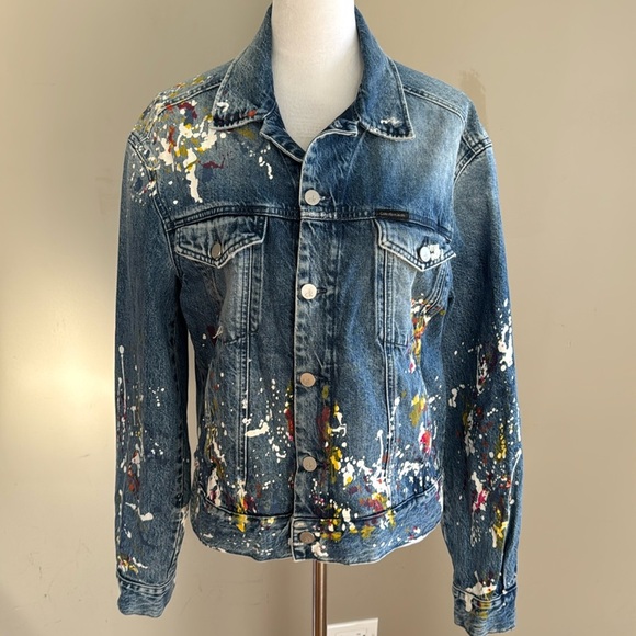 Calvin Klein Jeans Cotton Paint Splatter Colorful Denim Jacket Size S - Picture 2 of 16
